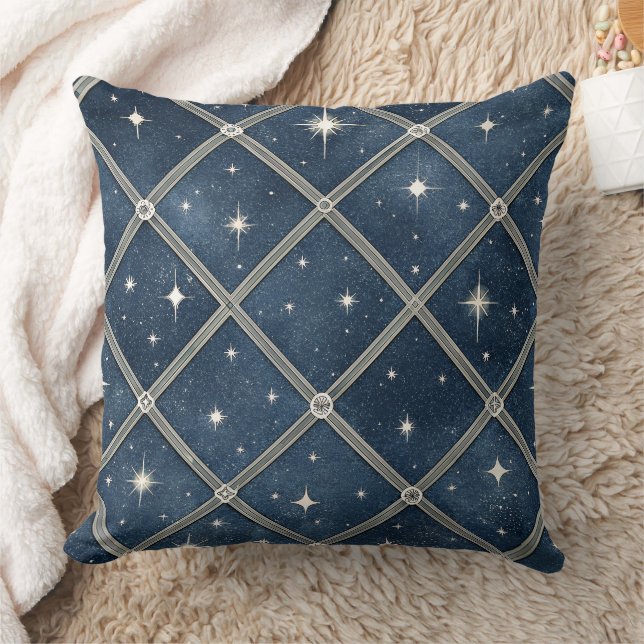 Midnight Blue Diamond Lattice - Starry Night Kudde (Filt)