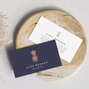 Midnight Blue & Faux Ro Guld Pineapple Visitkort