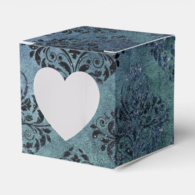 Midnight Blue Glimmer Vintage Damask Presentaskar (Framsidan Sidan)