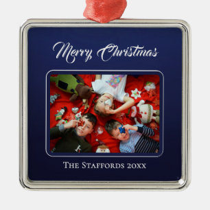 Midnight Blue God Jul Foto Ornament