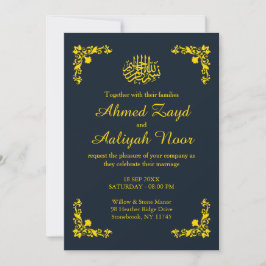 Midnight Blue & Gold Floral Nikah & Waleema Inbjudningar