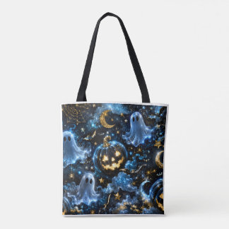 Midnight Blue Gold Ghosts & Pumpkins Halloween Tot Tygkasse
