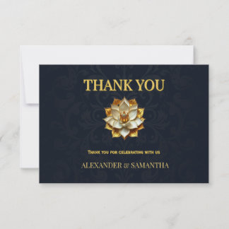 Midnight Blue Gold Lotus Wedding Thank You Card OSA Kort