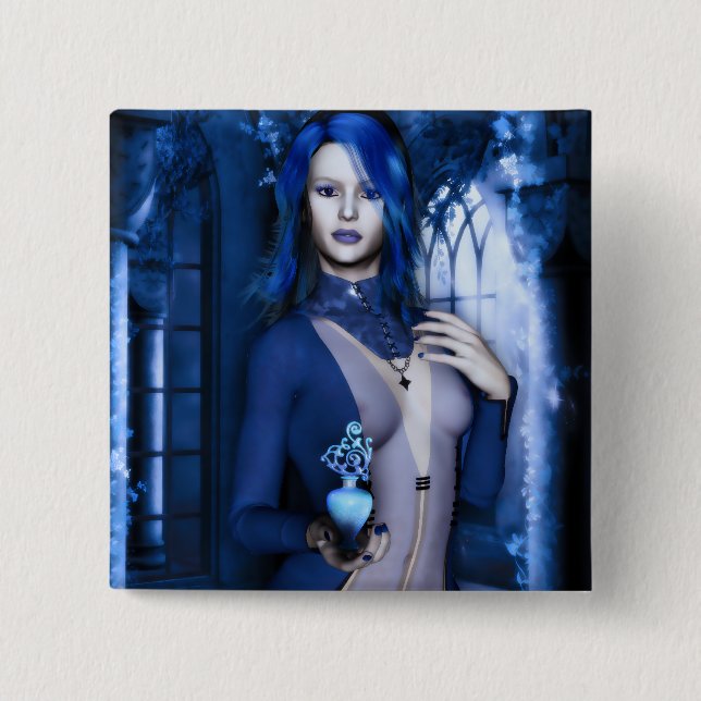 Midnight Blue Goth Witch Fantasy Knapp (Framsida)