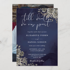 Midnight Blue Gothic Ro Blommigt Photo Bröllop Inbjudningar