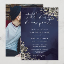 Midnight Blue Gotiska Rosor Blommig Foto Bröllop Inbjudningar