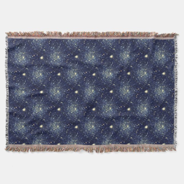 Midnight Blue & Guld Astral Glitter Stars Filt (Framsidan)