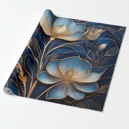 Midnight Blue & Guld Blommig Filigree Lyx Presentpapper