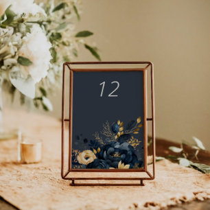 Midnight Blue Guld Luxe Blommigt Bröllop Bord kort