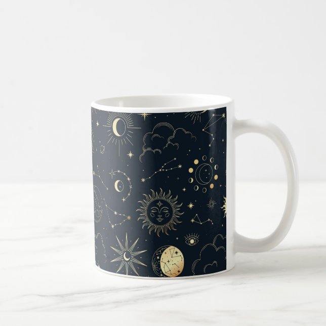 Midnight Blue Guld Star Constellation Mönster Kaffemugg (Höger)