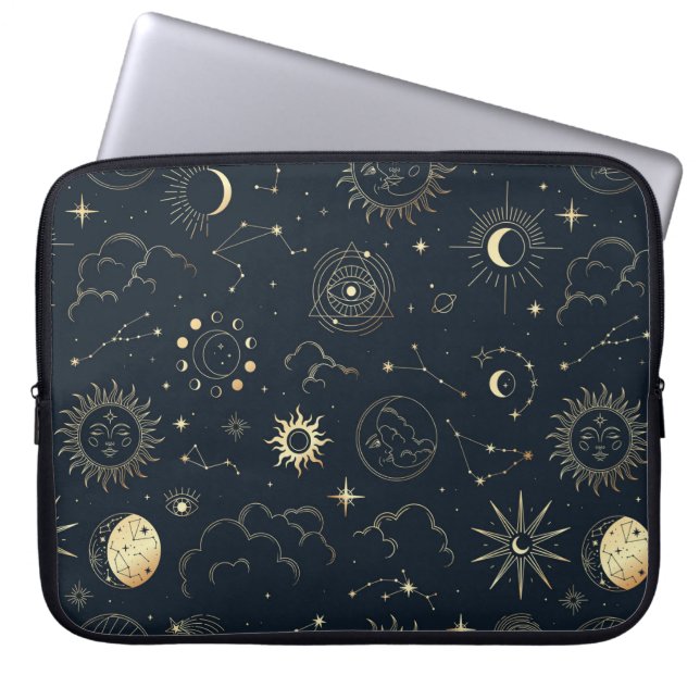 Midnight Blue Guld Star Constellation Mönster Laptop Fodral (Framsidan)