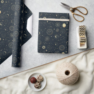 Midnight Blue Guld Star Constellation Mönster Presentpapper