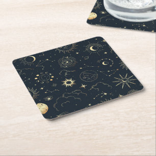 Midnight Blue Guld Star Constellation Mönster Underlägg Papper Kvadrat