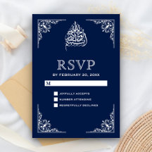 Midnight Blue Islamic Muslim Bröllop RSVP