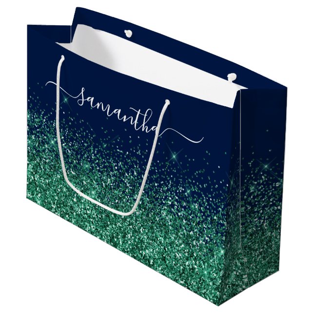 Midnight Blue Jägare Grön Glitter Elegant Namn (Framsidan Vinklad)