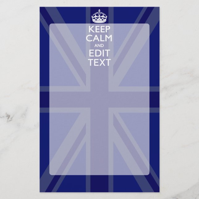 Midnight Blue Keep Calm Med Din Text Union Jack Brevpapper (Framsida)