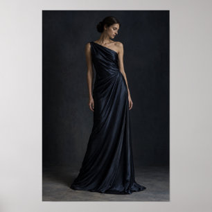 Midnight Blue Klänning Elegant Mode Porträtt Vägg Poster