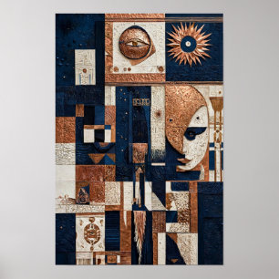 Midnight Blue Koppar Totem - 3D Elfenben Poster