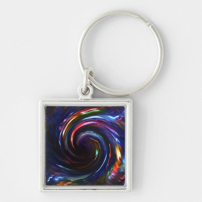 Midnight Blue ljus Swirl Design1 Fyrkantig Silverfärgad Nyckelring (Framsidan)