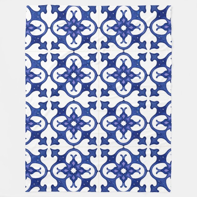 Midnight Blue Mandala Mosaic Cozy Blanket Fleecefilt (Framsidan)