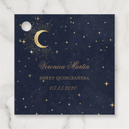 Midnight Blue Måne Stars Quinceanera Gåvor Etiketter