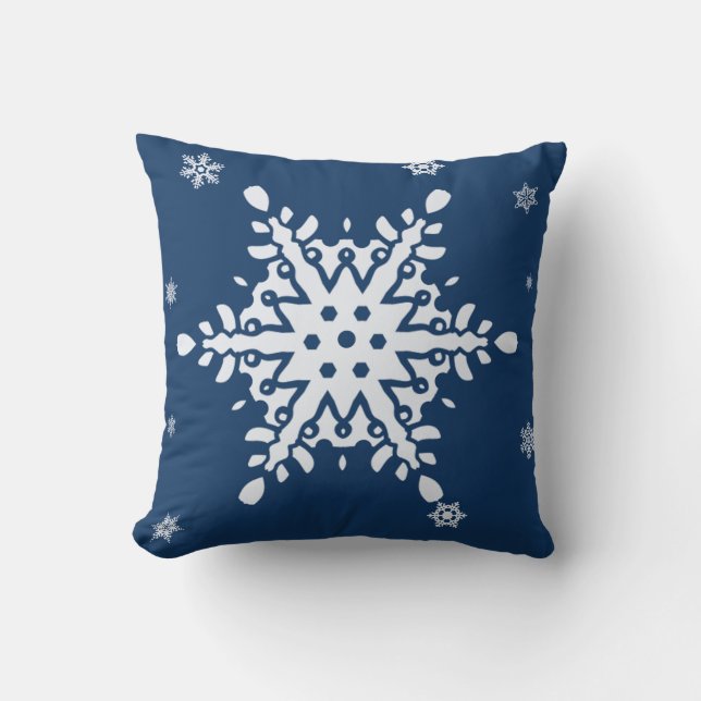MIDNIGHT BLUE MED SNOWY SNOWFLAKE HELGDAG KUDDE (Framsida)