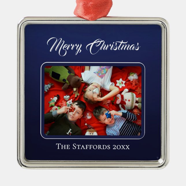 Midnight Blue Merry Christmas Photo Ornament (Framsidan)