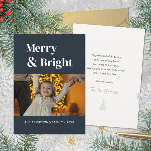 Midnight Blue Minimalist Merry Bright Jul Julkort