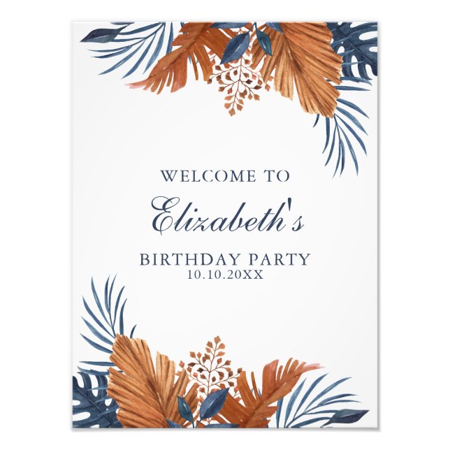 Midnight Blue Monstera Welcome Sign Fototryck (Framsidan)