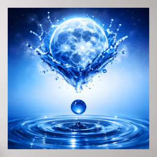 Midnight Blue Moon Flytande Stänk Poster