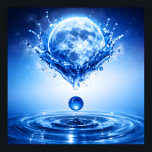 Midnight Blue Moon Liquid Splash Poster<br><div class="desc">Experience the ethereal beauty of a glowing full moon cradled within a high-velocity crystalline splash. This surreal masterpiece features deep indigo and electric blue tones, perfectly capturing the hyper-realistic detail of suspended droplets and calm water ripples. A signature piece that blends celestial wonder with fluid motion for a truly modern,...</div>