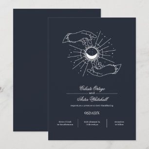 Midnight Blue Mystical Händer Celestial Handfastea Inbjudningar