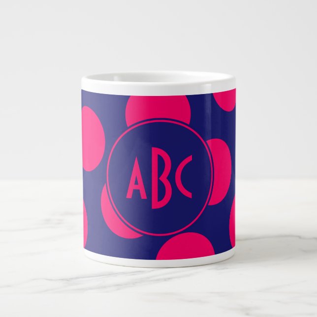 Midnight Blue och Bright Rosa Dot Monogram Jumbo Mugg (Framsidan)