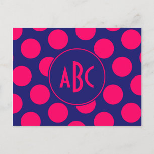 Midnight Blue och Bright Rosa Dot Monogram Vykort