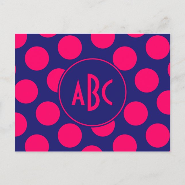 Midnight Blue och Bright Rosa Dot Monogram Vykort (Framsida)
