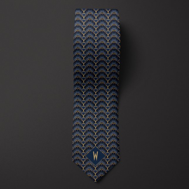 Midnight Blue och Guld Art Deco Slips (Skapare uppladdad)