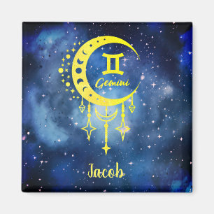 Midnight Blue och Gult Custom Name Gemini Magnet