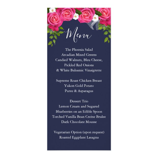Midnight Blue och Rosa ros - Menu Reklamkort (Baksidan)