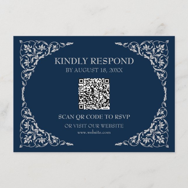 Midnight Blue QR RSVP Card Tilläggskort (Framsida)