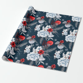 Midnight Blue Red Silver Grått Foliage Helgdag Presentpapper