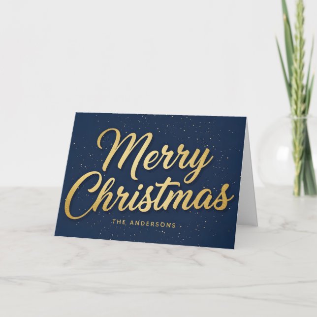 Midnight Blue Retro Script Merry Christmas Helgkort (Framsida)