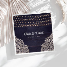 Midnight Blue Rustic Elegance Bröllop Napkins