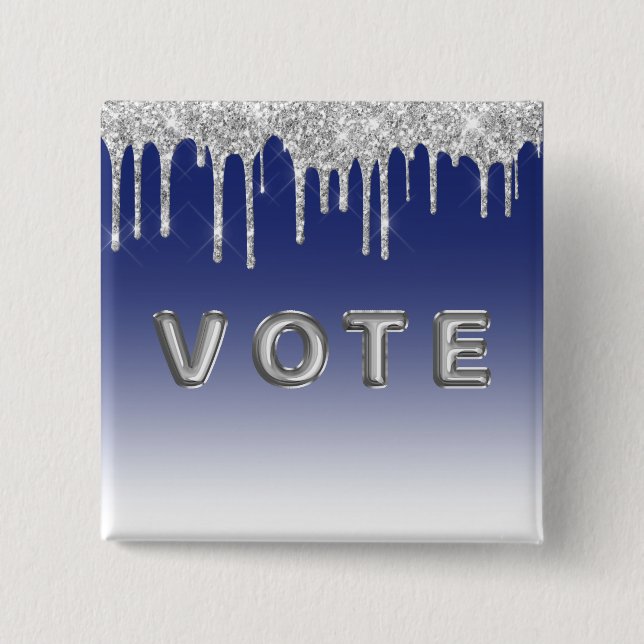 Midnight Blue Silver Glitter Drip Graphic Vote Knapp (Framsida)