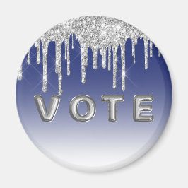 Midnight Blue Silver Glitter Drip Graphic Vote Magnet