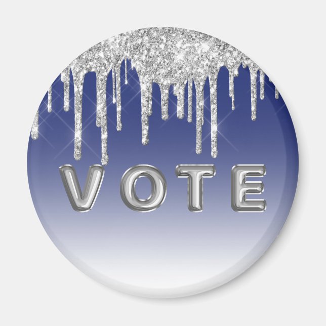 Midnight Blue Silver Glitter Drip Graphic Vote Magnet (Framsidan)