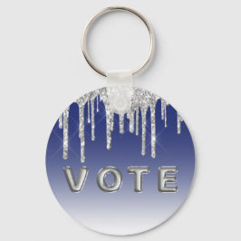 Midnight Blue Silver Glitter Drip Graphic Vote Nyckelring