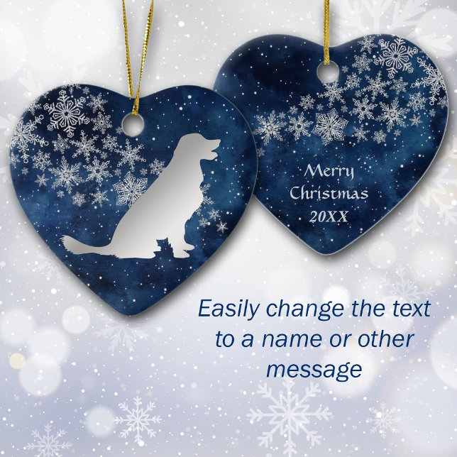 Midnight Blue Silver Snowflake Golden Retriever Julgransprydnad Keramik (Skapare uppladdad)