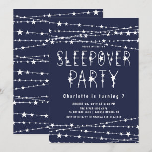 Midnight Blue Sleepover Födelsedagsfest Inbjudningar