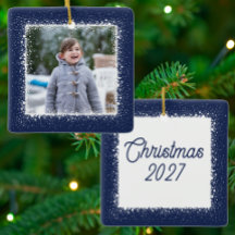 Midnight Blue Snö Holiday Keramisk Foto Ornament