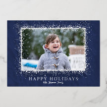 Midnight Blue Snöig Holiday Folie Horisontell Kort
